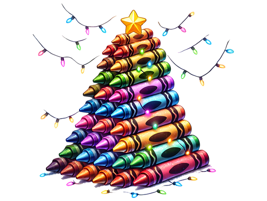 Colorful Crayon Christmas Tree DTF transfer