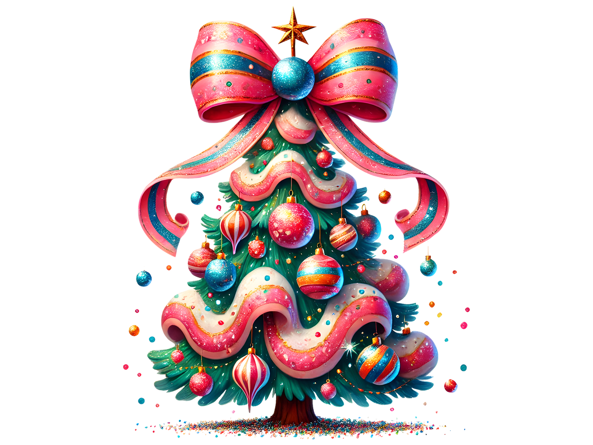 Colorful Bow Christmas Tree DTF transfer