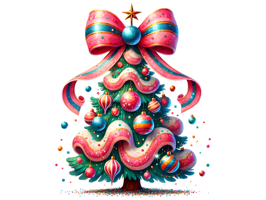 Colorful Bow Christmas Tree DTF transfer