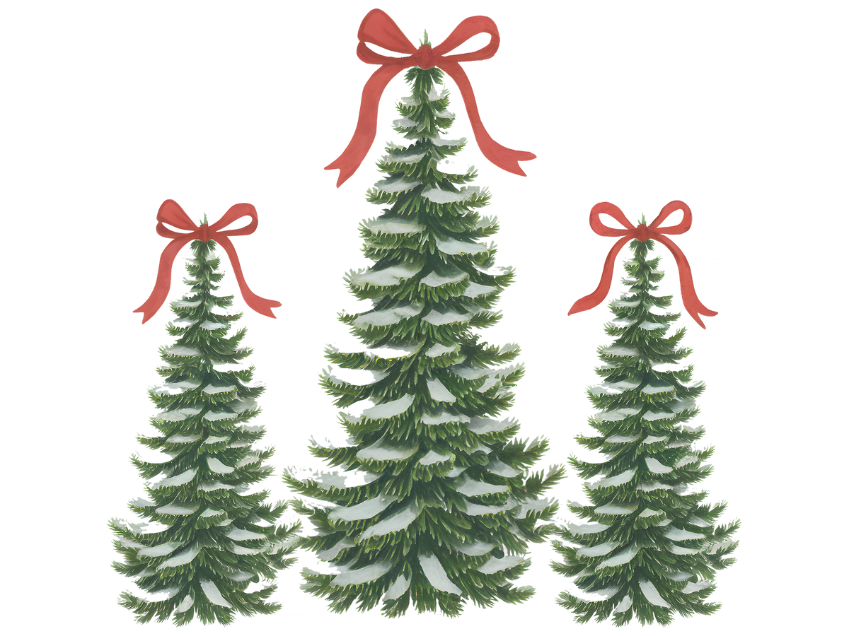 Green Christmas Trees with Red Bows DTF transfer