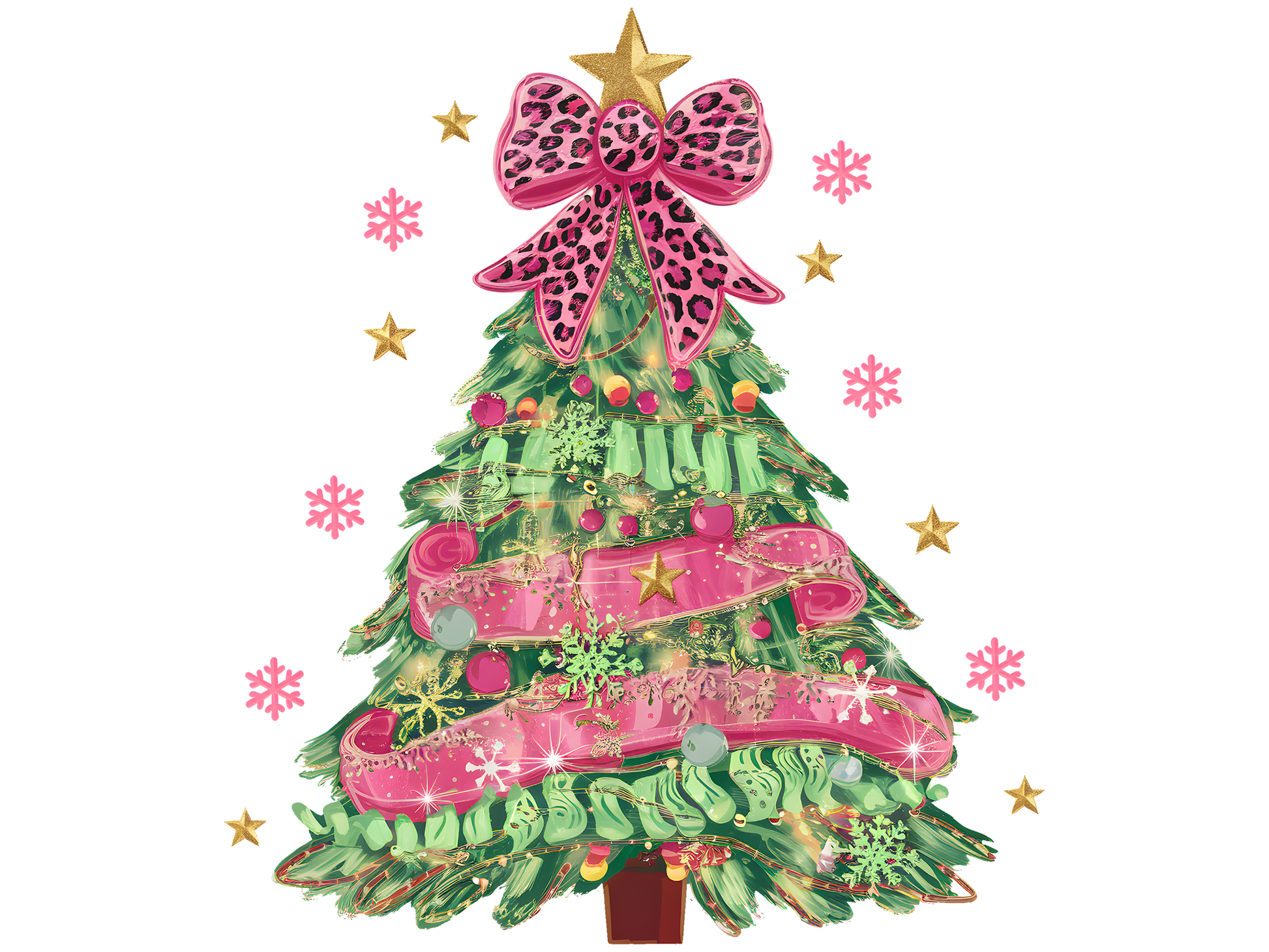 Leopard Pink Bow Christmas Tree DTF transfer