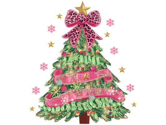 Leopard Pink Bow Christmas Tree DTF transfer