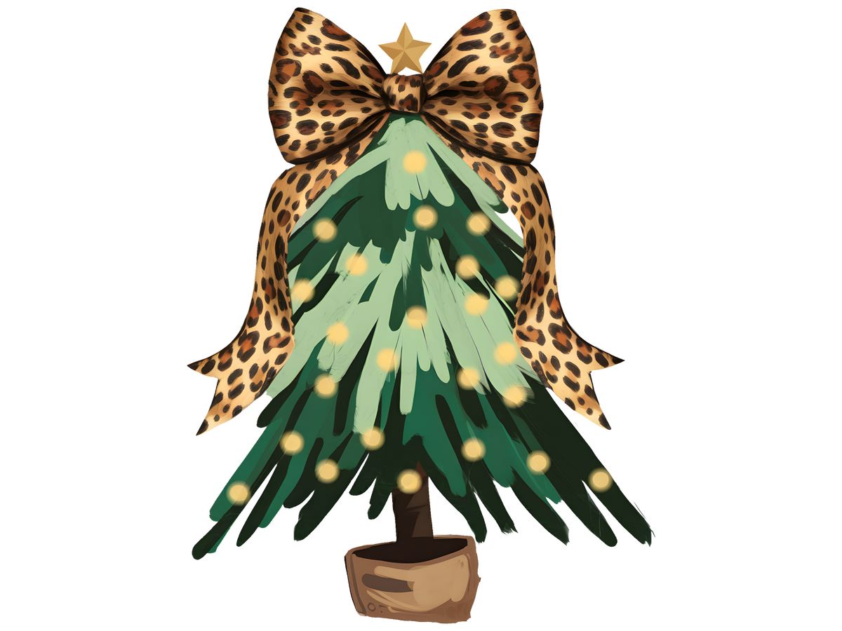 Leopard Bow Christmas Tree DTF transfer