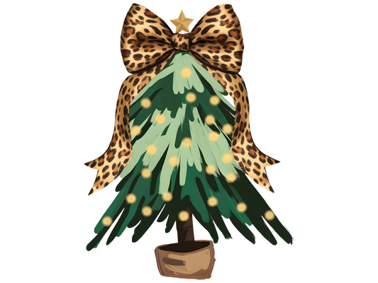 Leopard Bow Christmas Tree DTF transfer