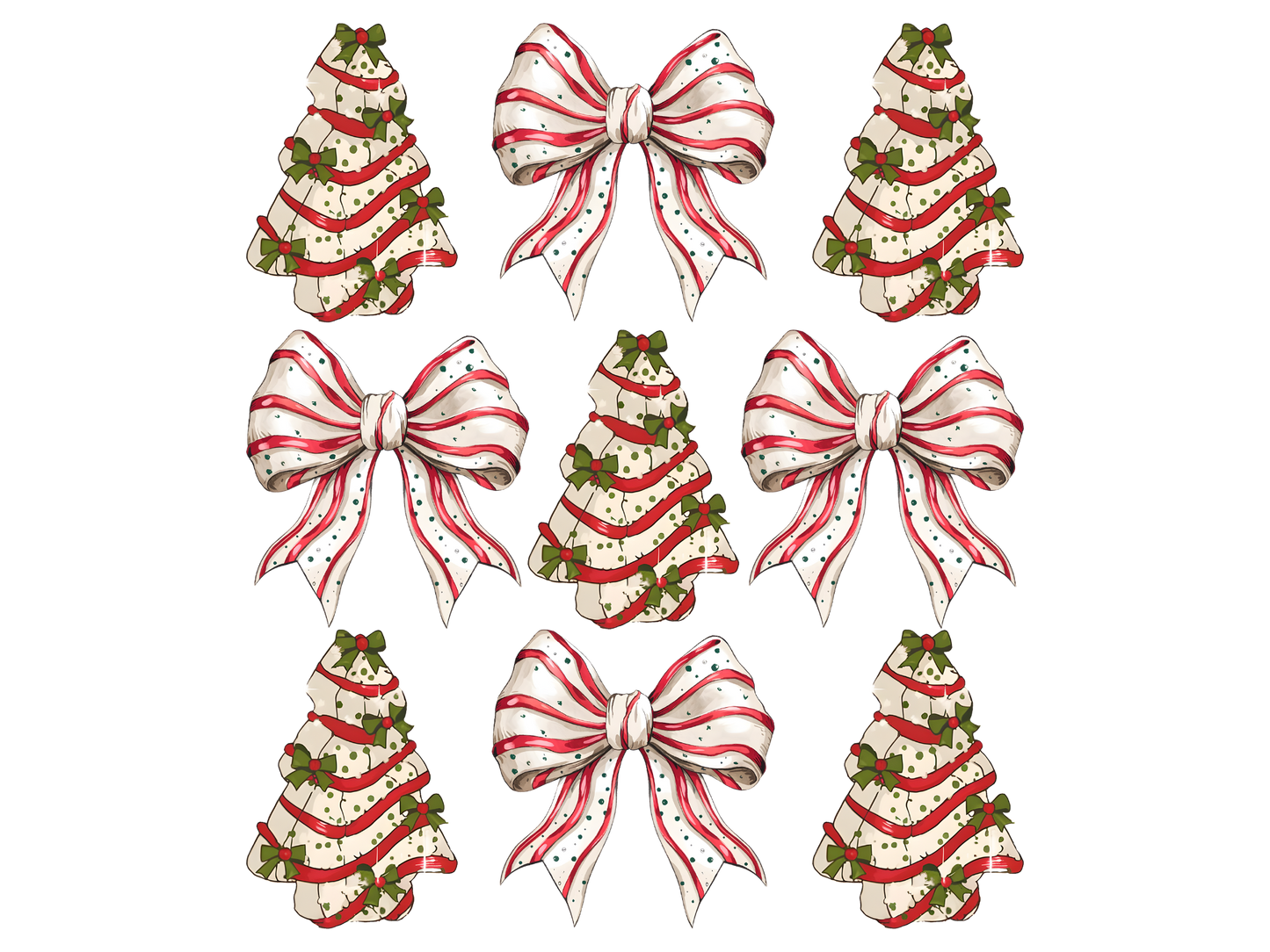 Christmas Cookie Trees and Bows DTF transfer