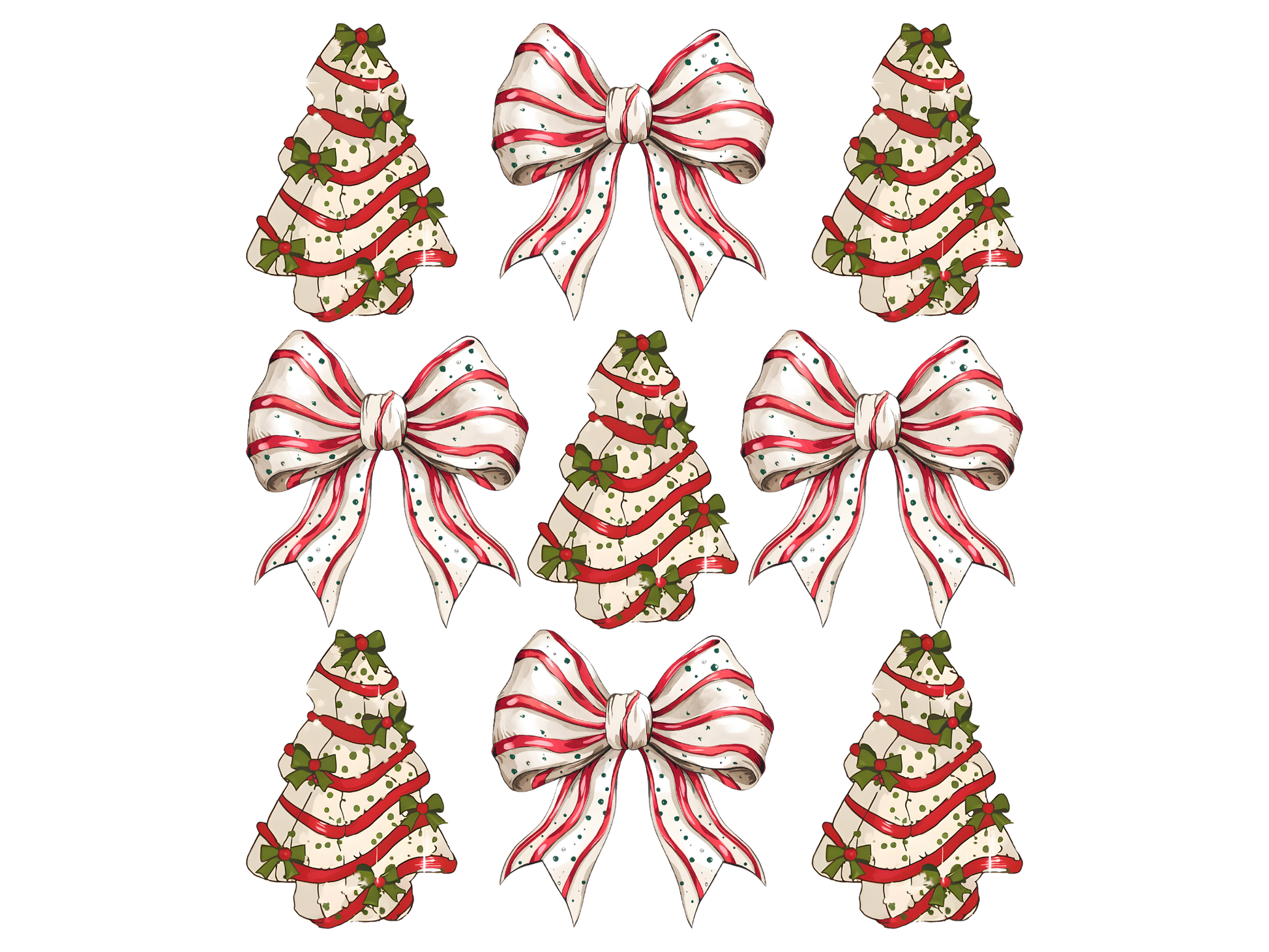 Christmas Cookie Trees and Bows DTF transfer