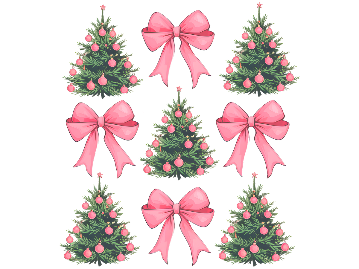Pink Bows and Christmas Trees Pattern DTF transfer