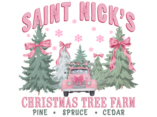 Saint Nick's Christmas Tree Farm DTF transfer