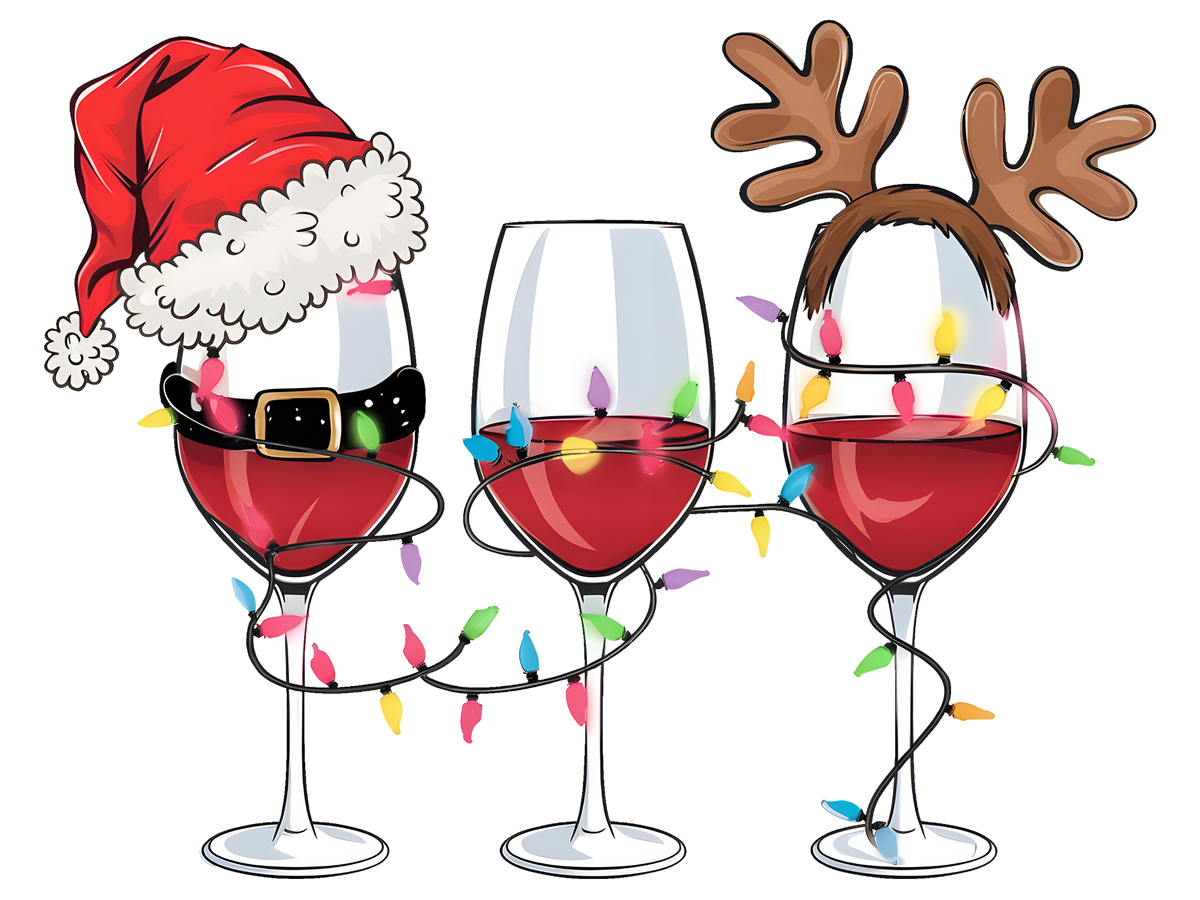 Santa and Reindeer Christmas Wine DTF transfer