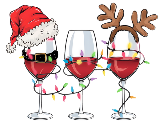 Santa and Reindeer Christmas Wine DTF transfer