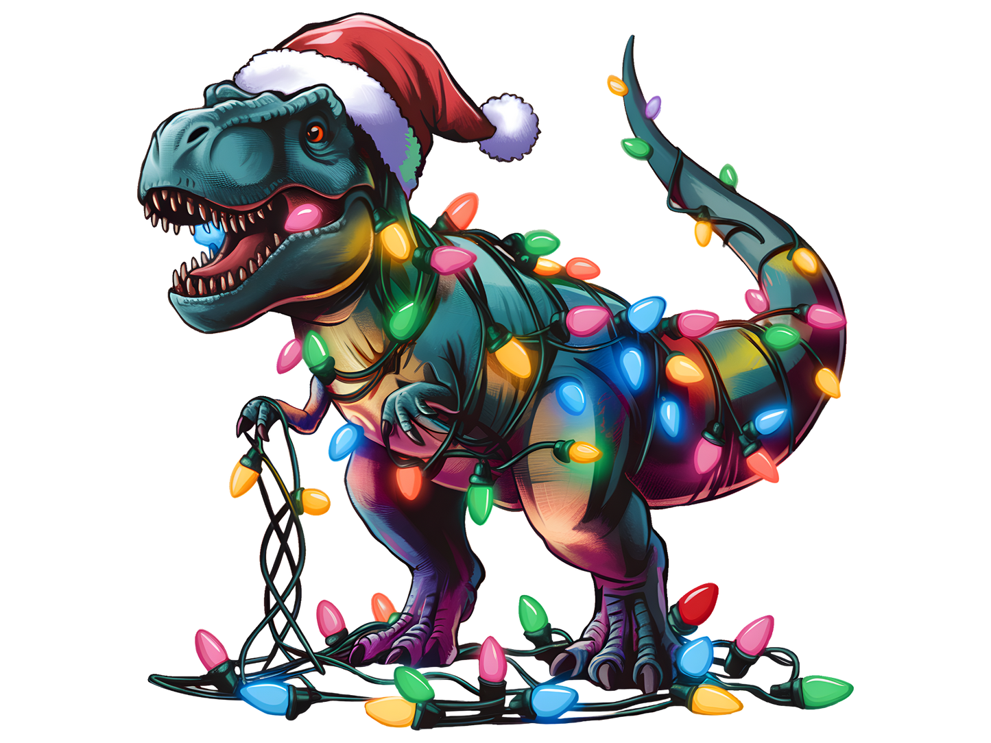 Christmas Lights T-Rex DTF transfer