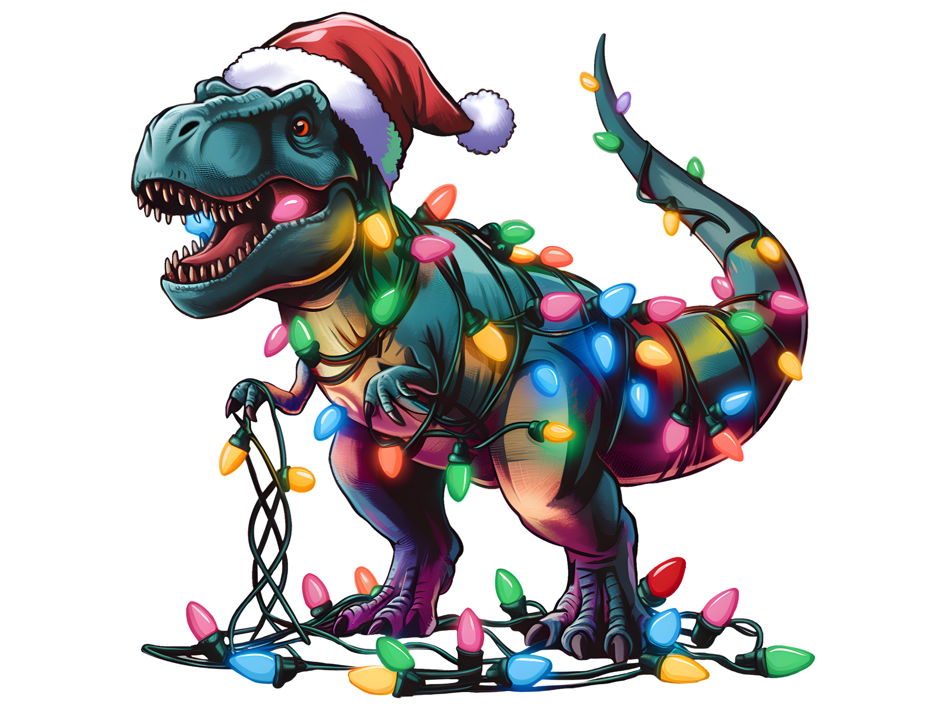 Christmas Lights T-Rex DTF transfer