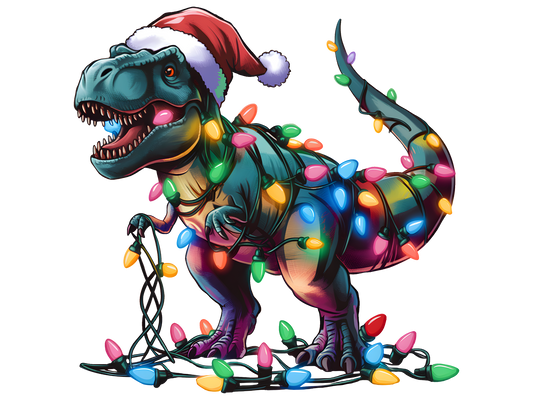 Christmas Lights T-Rex DTF transfer