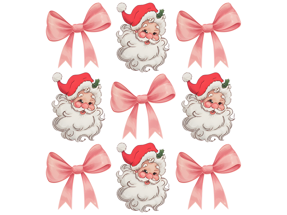 Pink Bows and Santa Faces Pattern DTF transfer