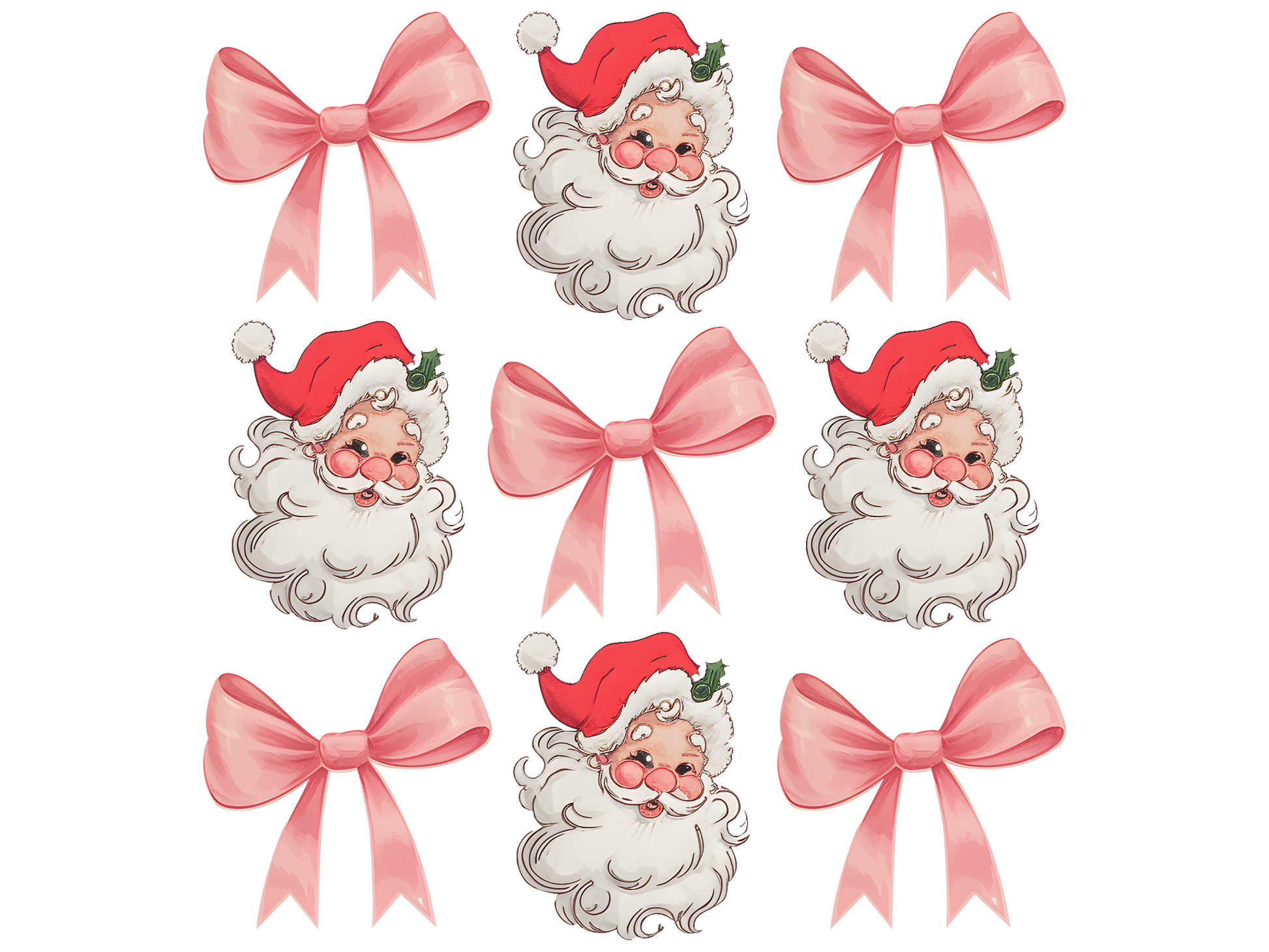 Pink Bows and Santa Faces Pattern DTF transfer