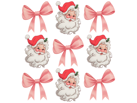 Pink Bows and Santa Faces Pattern DTF transfer