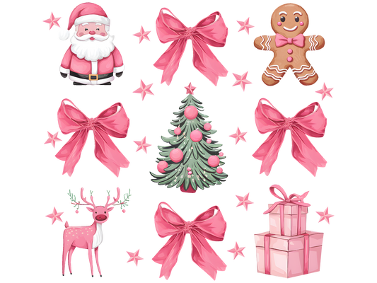 Pink Christmas Icons Pattern DTF transfer