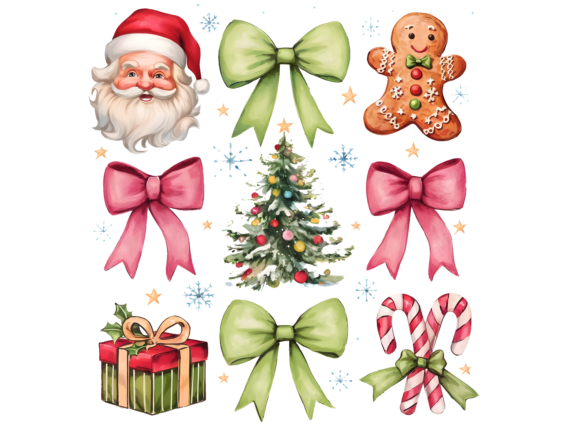 Christmas Icons and Green Bows DTF transfer