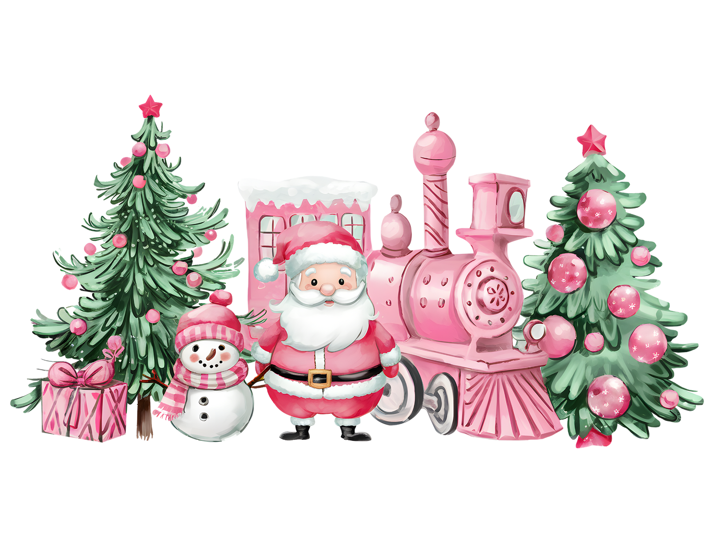 Pink Santa Christmas Train DTF transfer