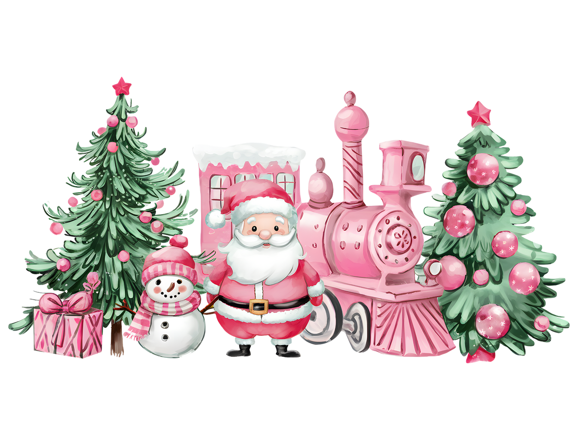 Pink Santa Christmas Train DTF transfer
