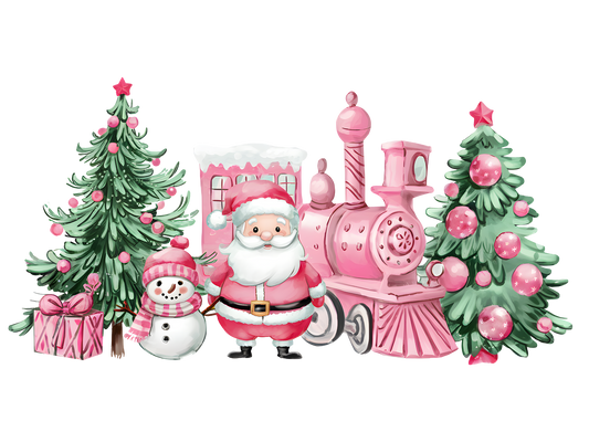 Pink Santa Christmas Train DTF transfer