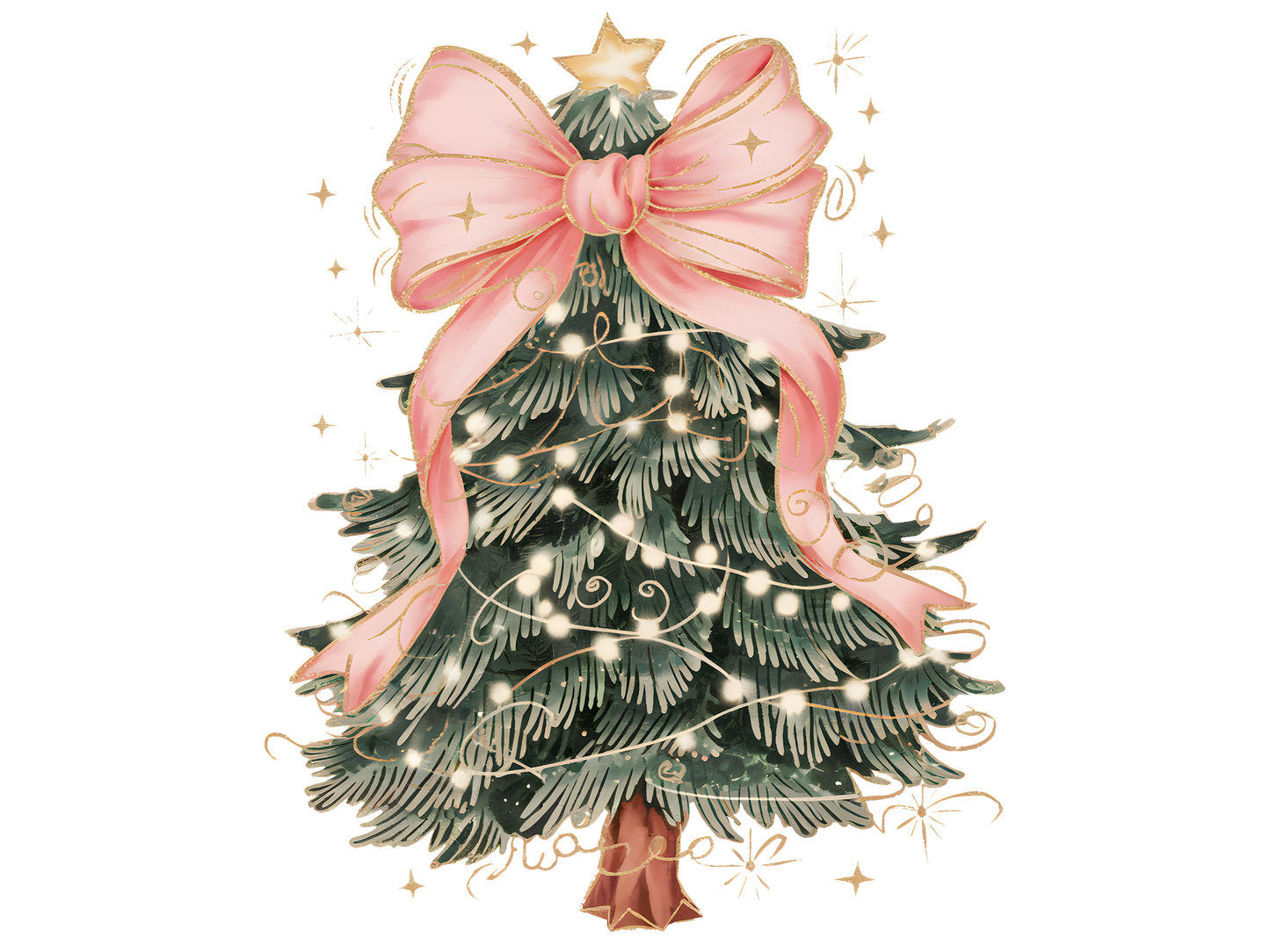 Pink Bow Evergreen Christmas Tree DTF transfer