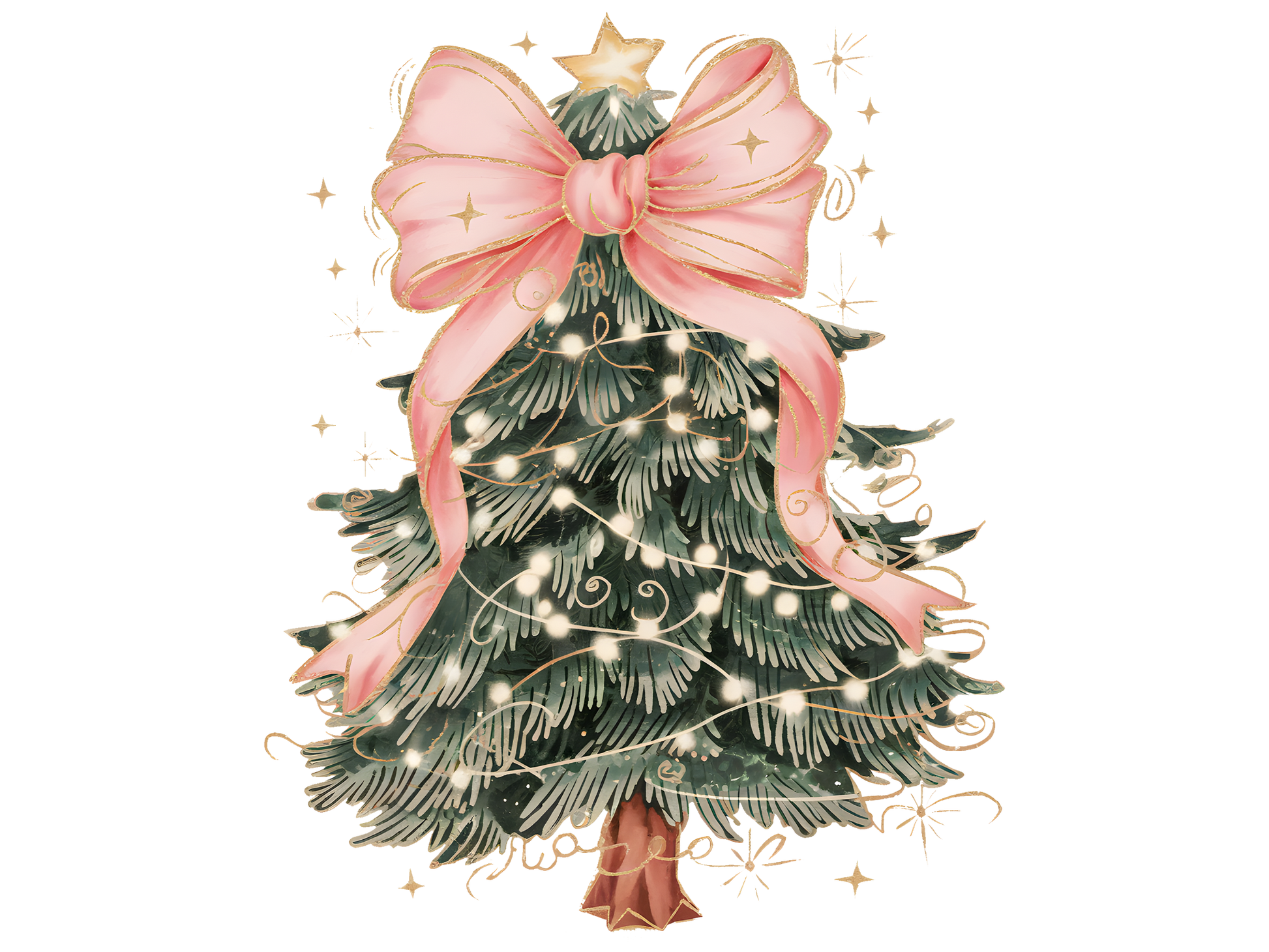 Pink Bow Evergreen Christmas Tree DTF transfer