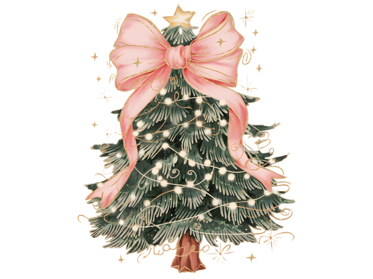 Pink Bow Evergreen Christmas Tree DTF transfer