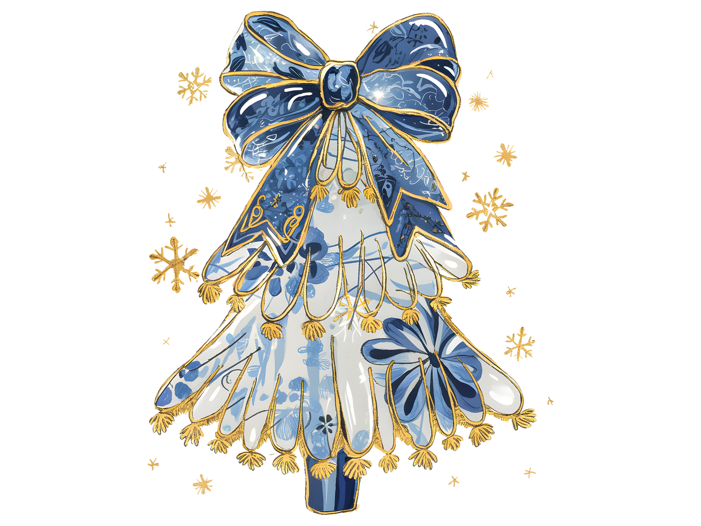 Blue Bow Christmas Tree DTF transfer