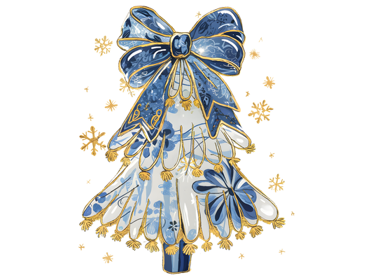 Blue Bow Christmas Tree DTF transfer