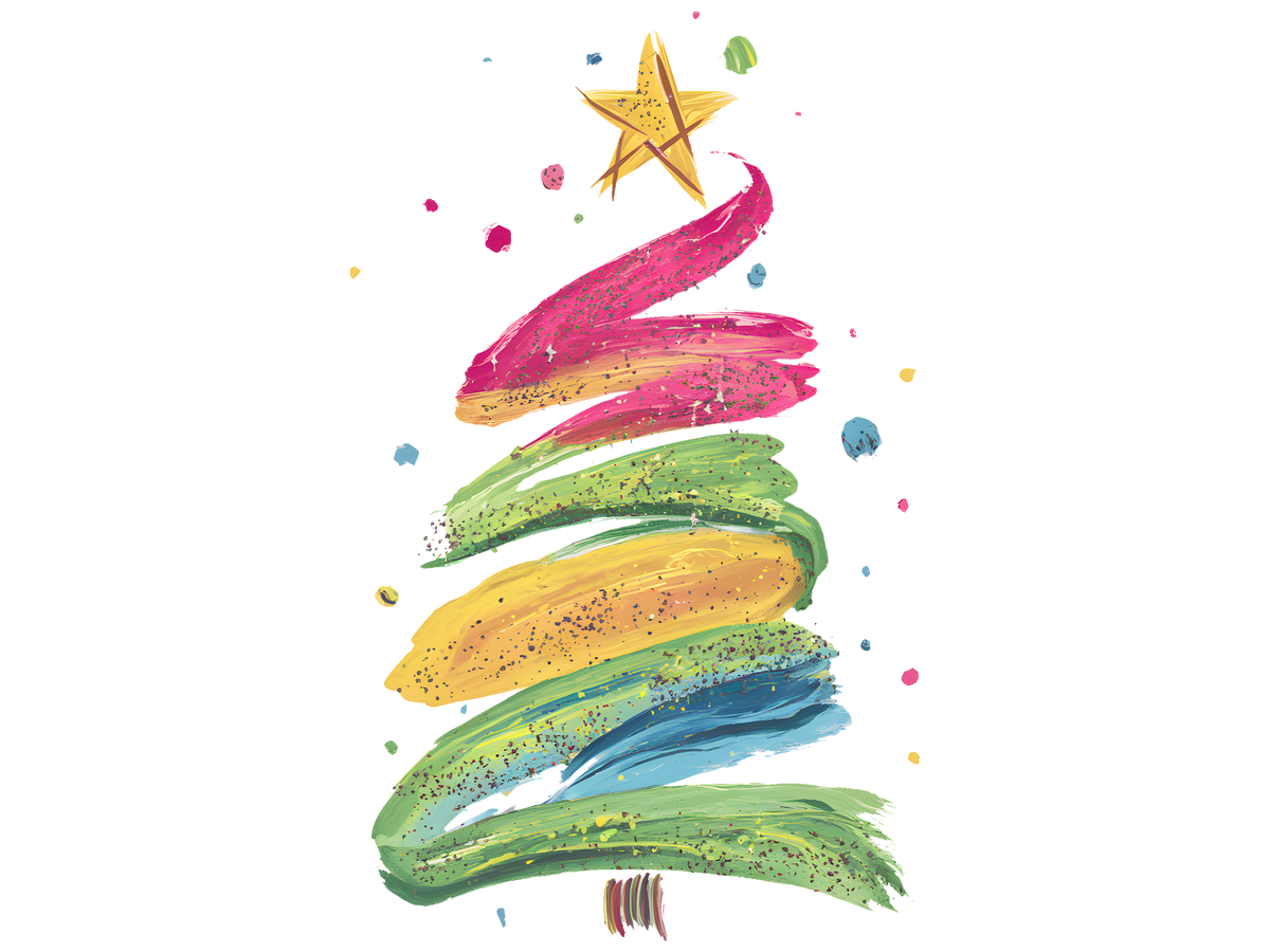 Rainbow Brushstroke Christmas Tree DTF transfer