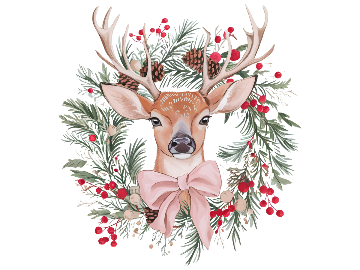 Christmas Deer with Pink Bow DTF transfer