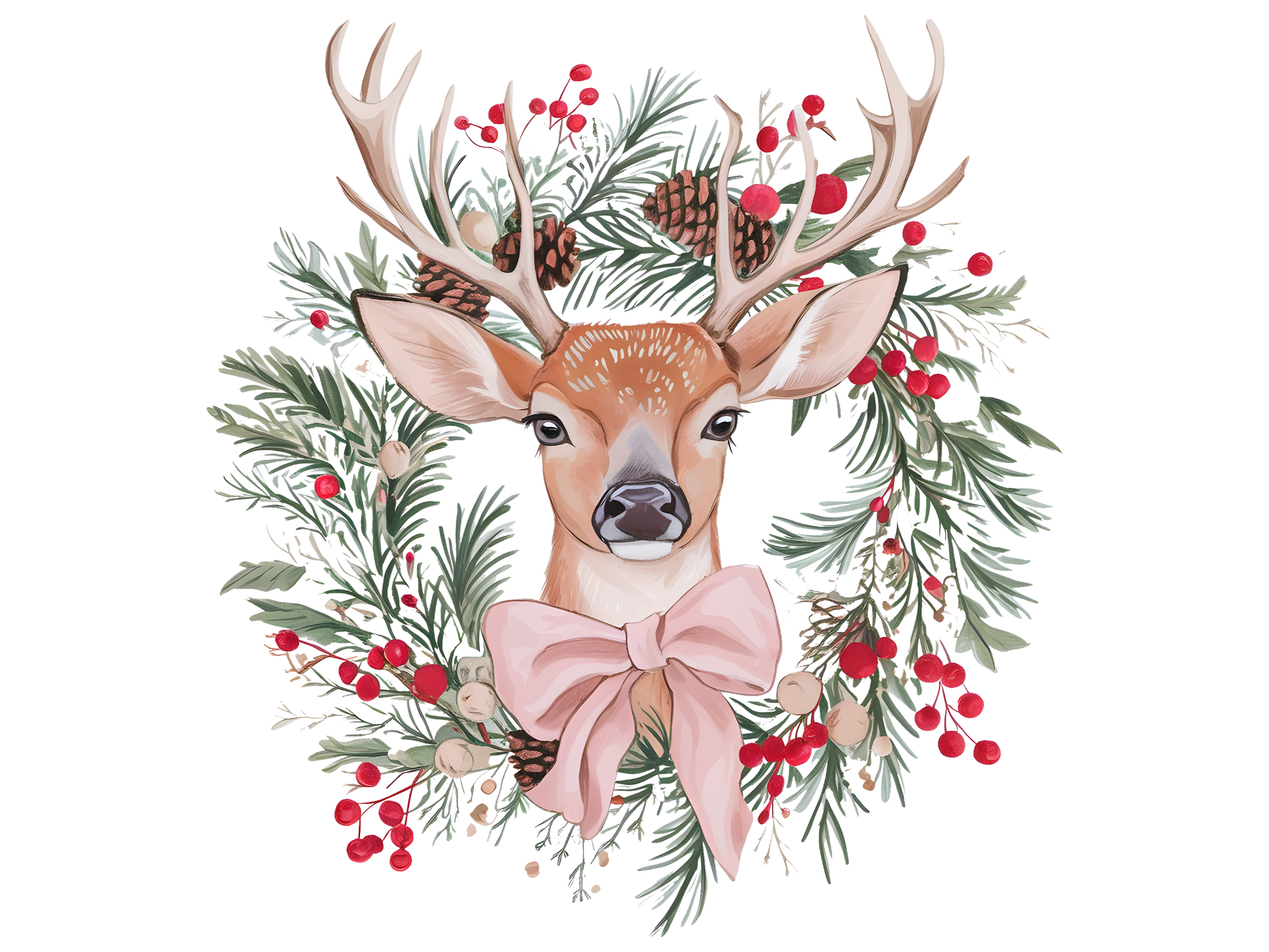 Christmas Deer with Pink Bow DTF transfer