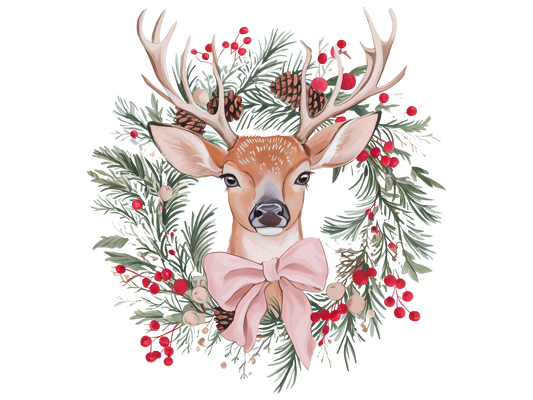 Christmas Deer with Pink Bow DTF transfer