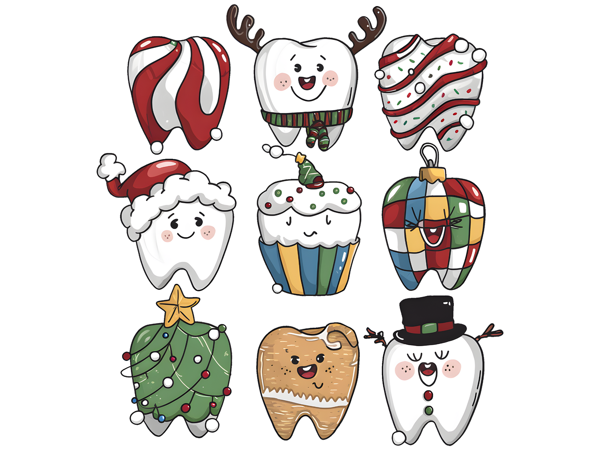 Cute Christmas Dental Characters DTF transfer