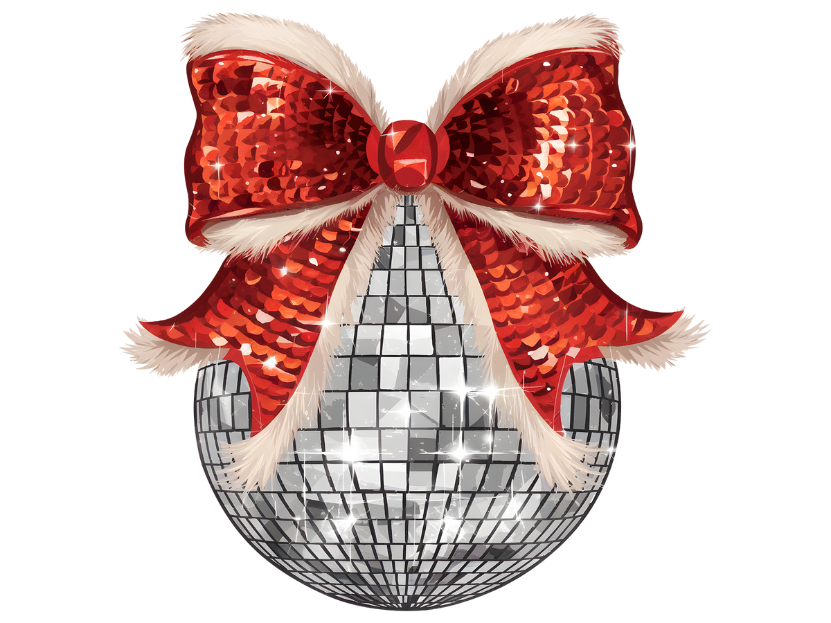 Christmas Disco Ball with Red Bow DTF transfer