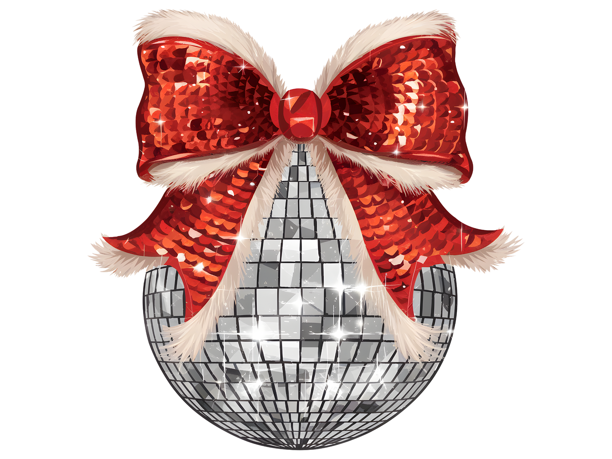 Christmas Disco Ball with Red Bow DTF transfer
