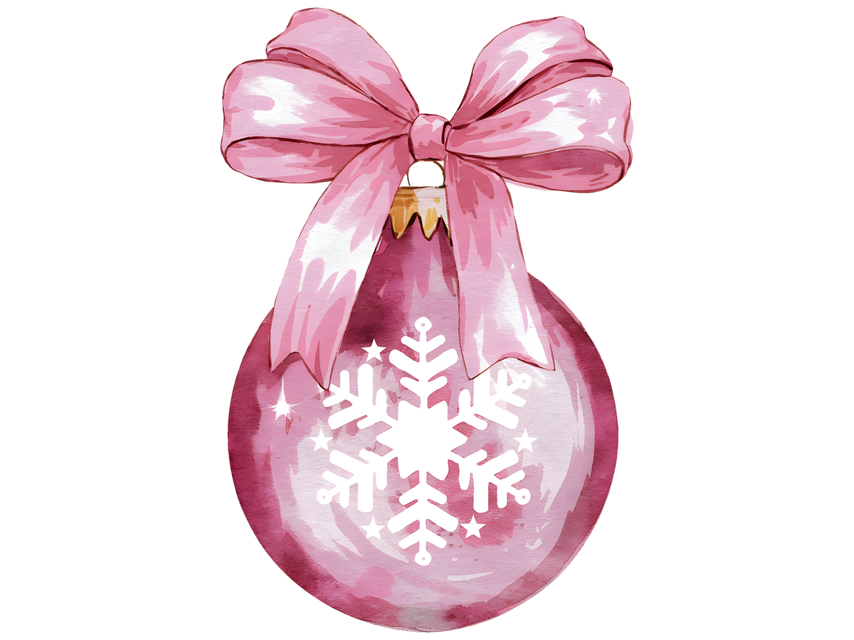 Pink Bow Snowflake Ornament DTF transfer