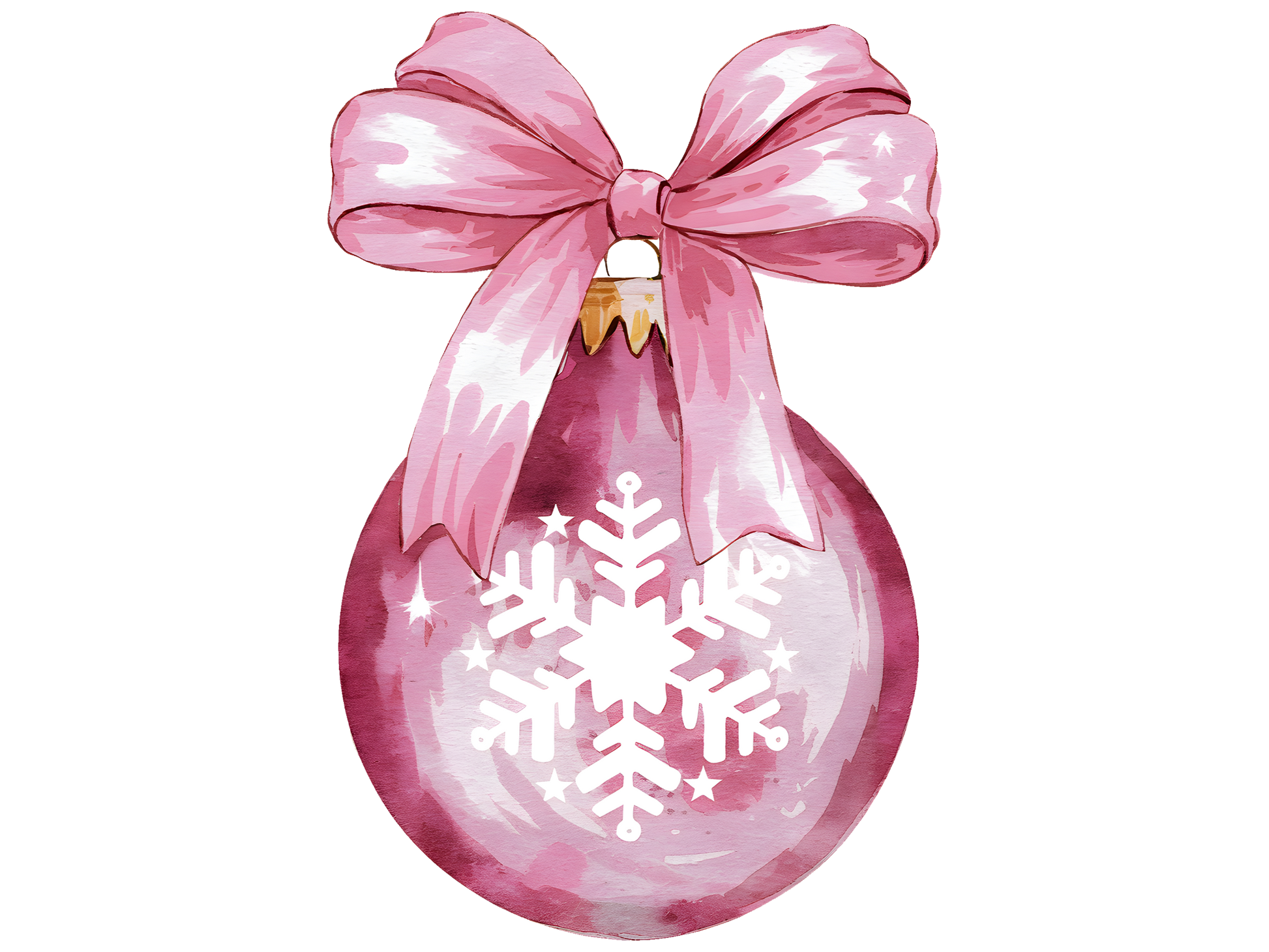 Pink Bow Snowflake Ornament DTF transfer