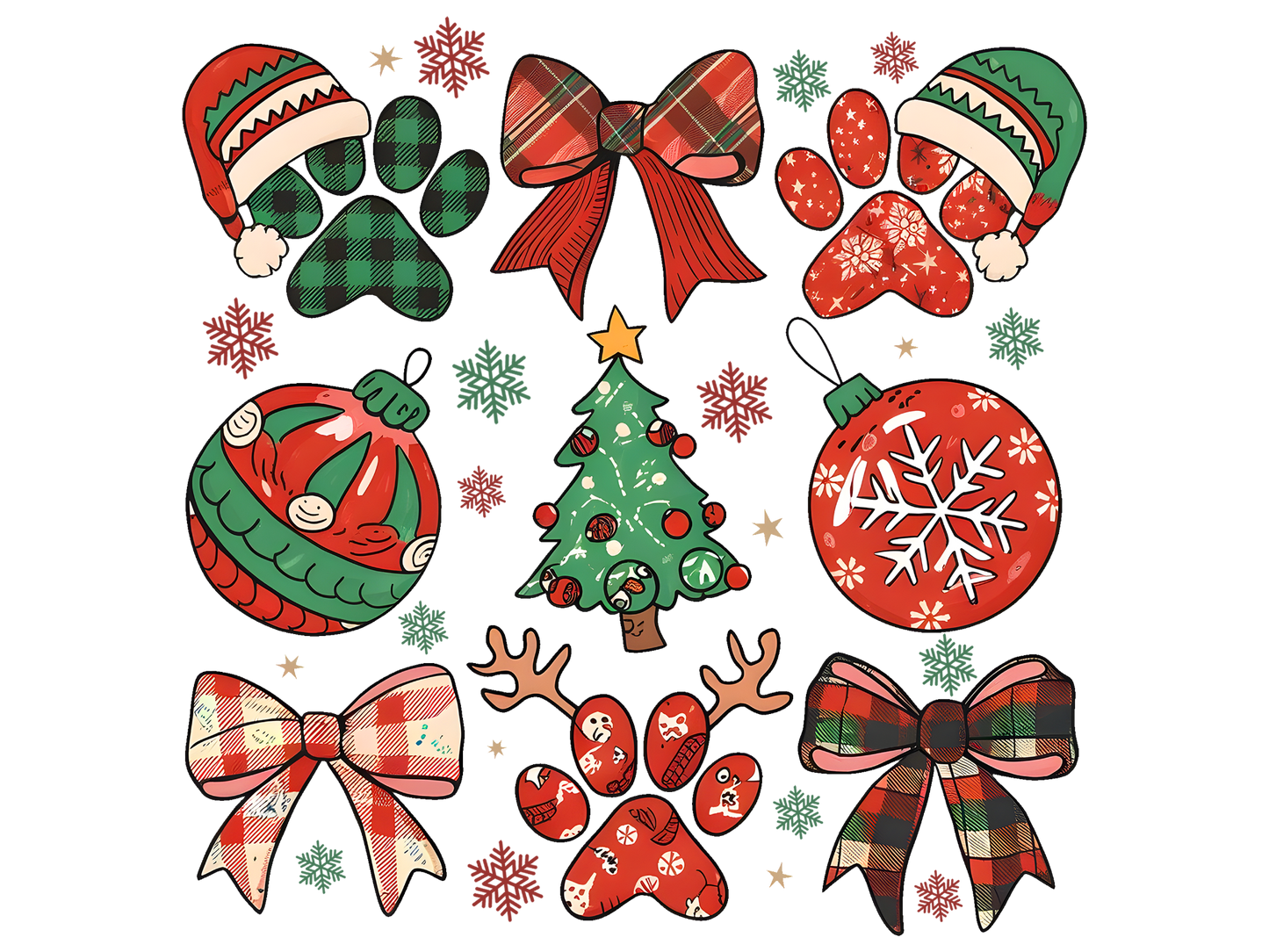 Christmas Plaid Paw Print Pattern DTF transfer