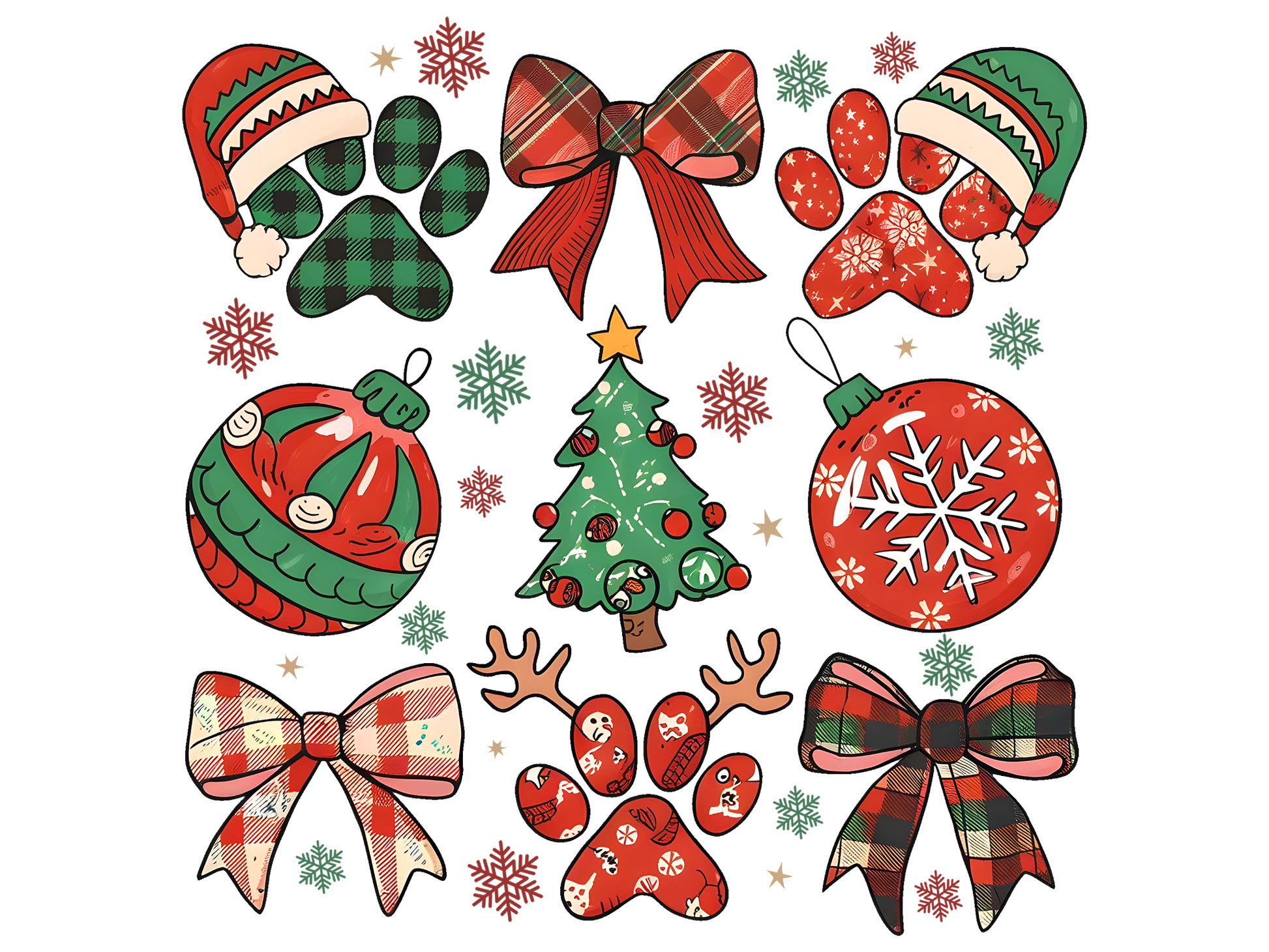 Christmas Plaid Paw Print Pattern DTF transfer