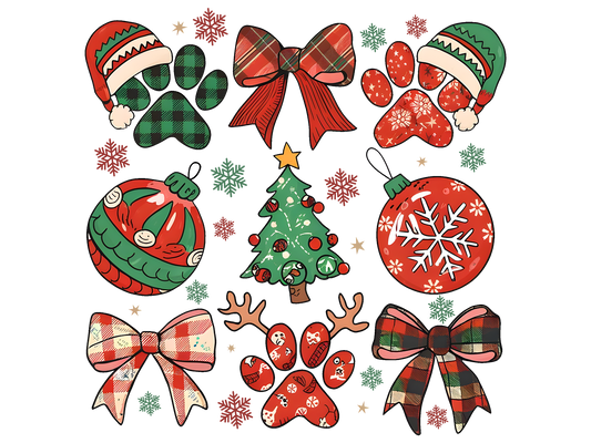 Christmas Plaid Paw Print Pattern DTF transfer