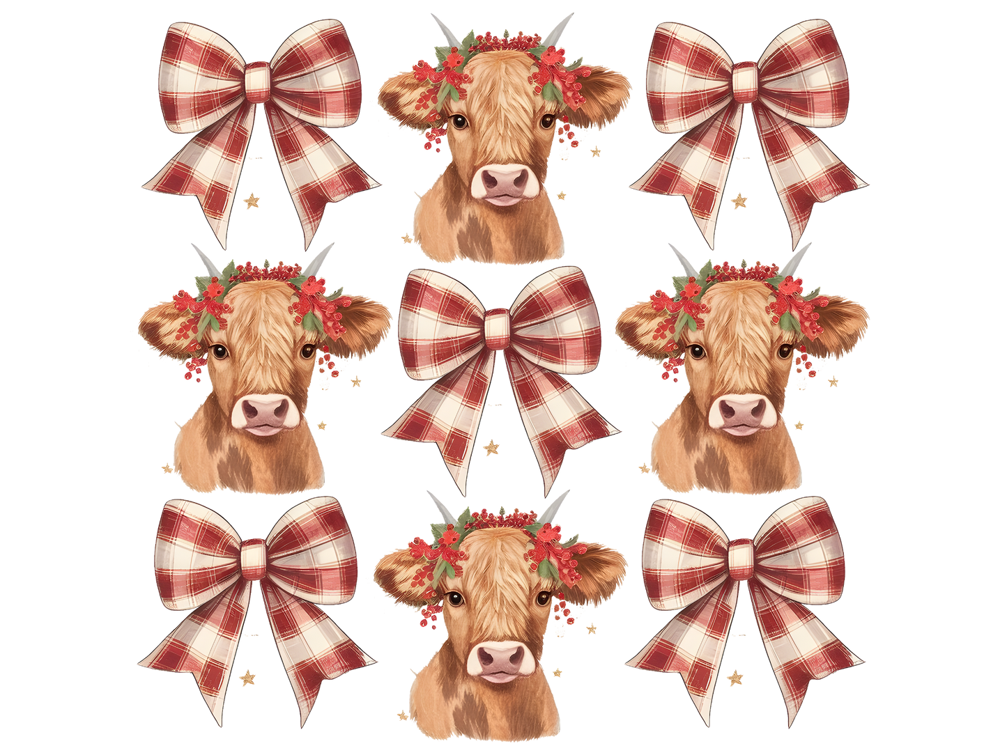 Christmas Highland Cows and Bows Pattern DTF transfer