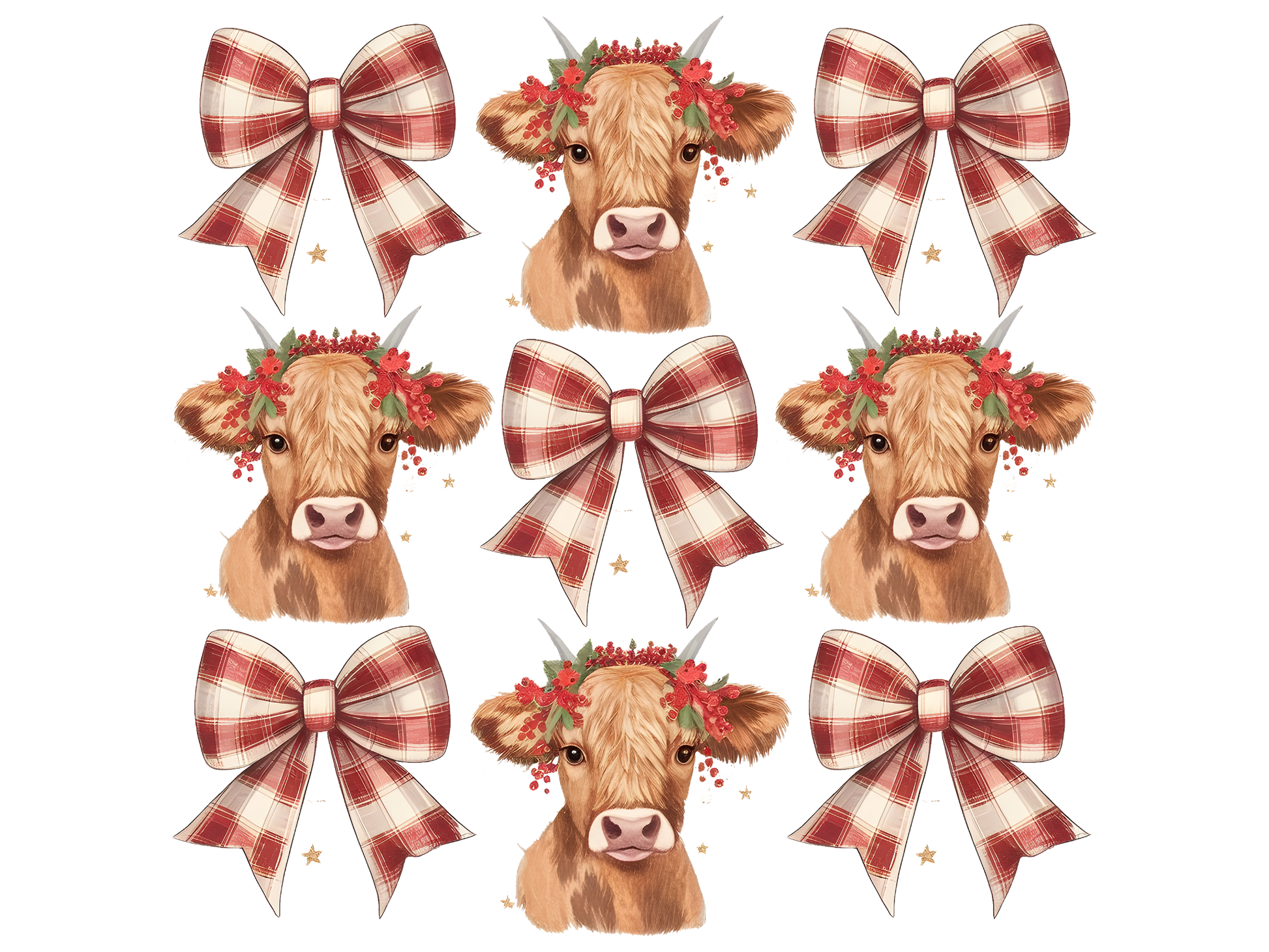 Christmas Highland Cows and Bows Pattern DTF transfer