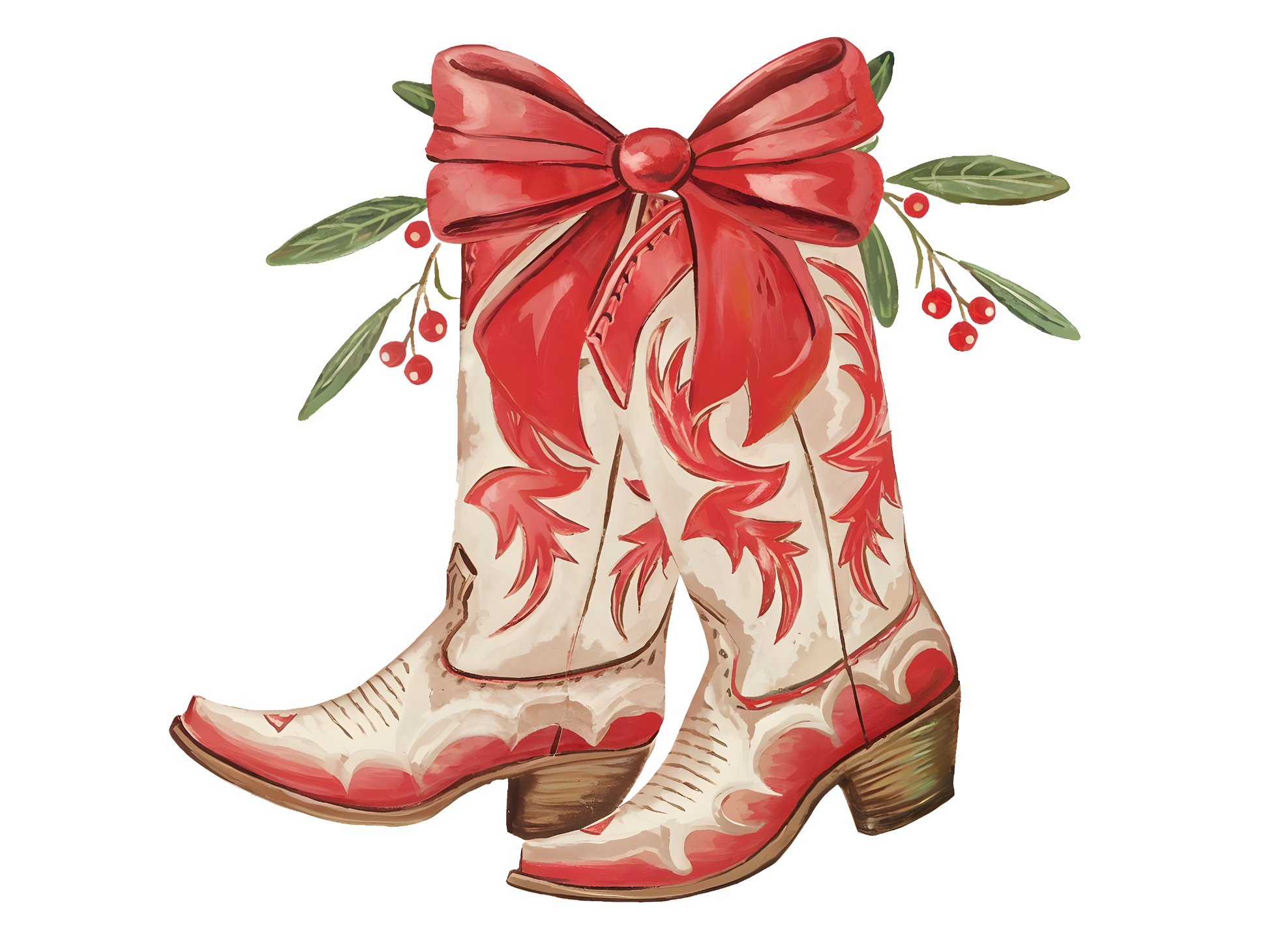 Christmas Cowgirl Boots and Bow DTF transfer