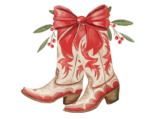 Christmas Cowgirl Boots and Bow DTF transfer