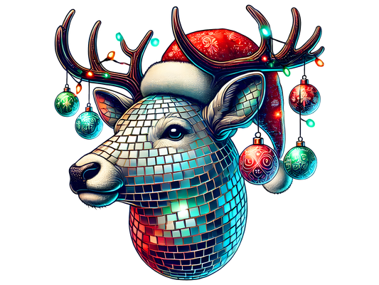 Disco Ball Christmas Deer DTF transfer