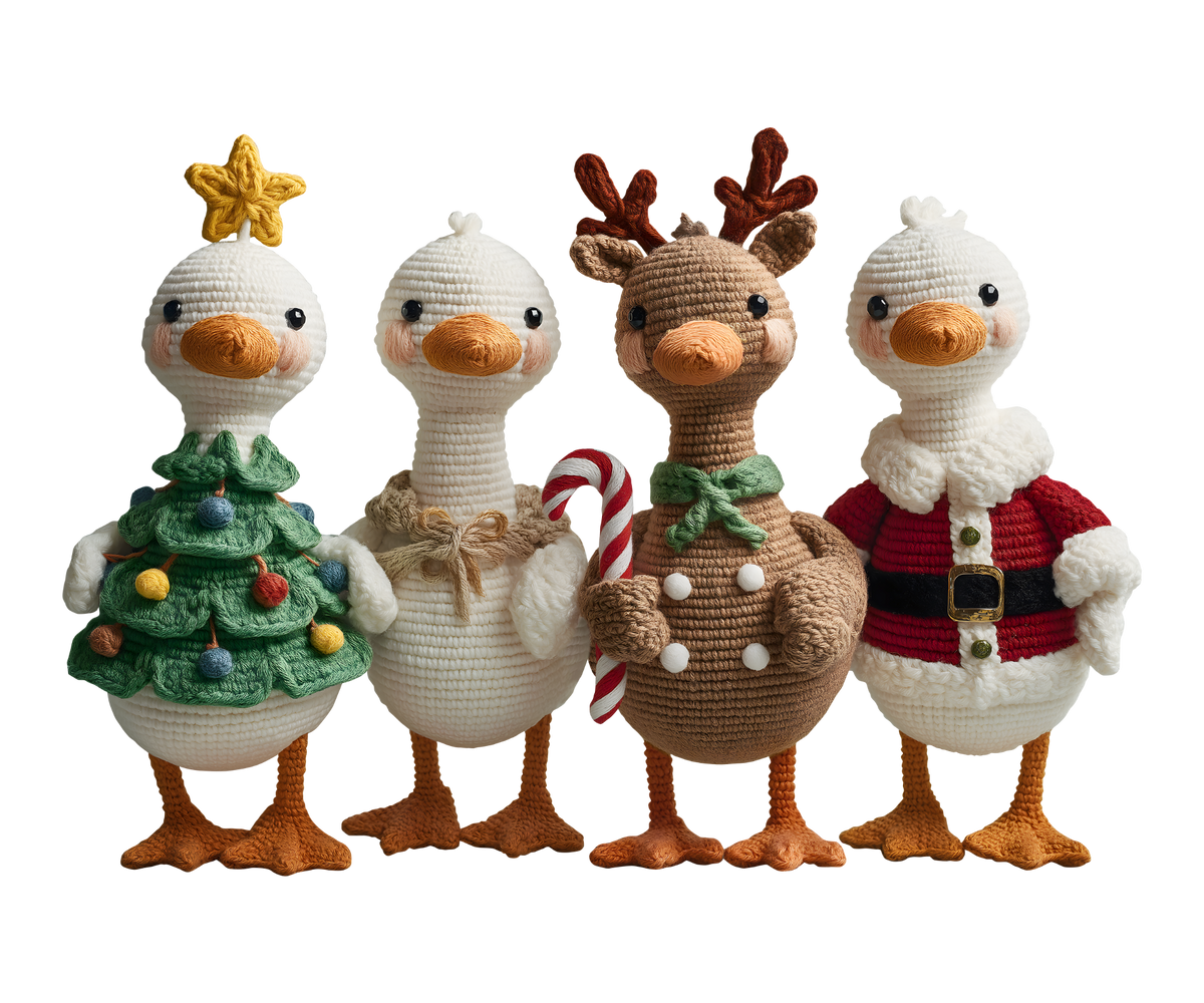 Christmas Crochet Duck Family Transfer ready-to-press DTF transfer