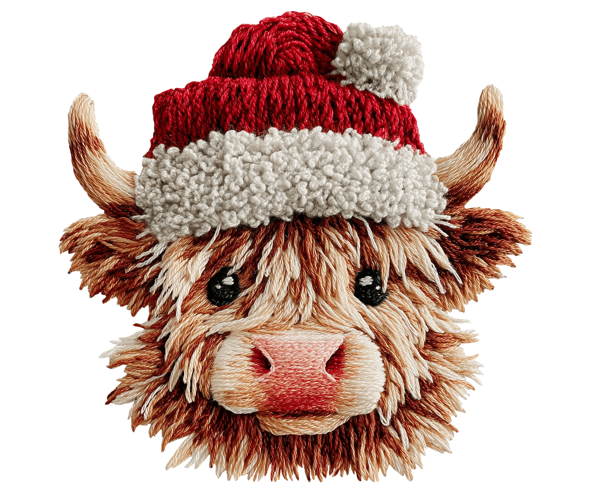 Santa Hat Highland Cow Christmas Transfer ready-to-press DTF transfer