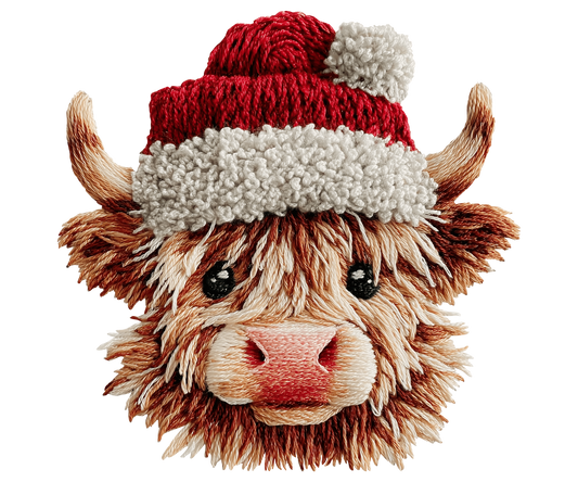 Santa Hat Highland Cow Christmas Transfer ready-to-press DTF transfer